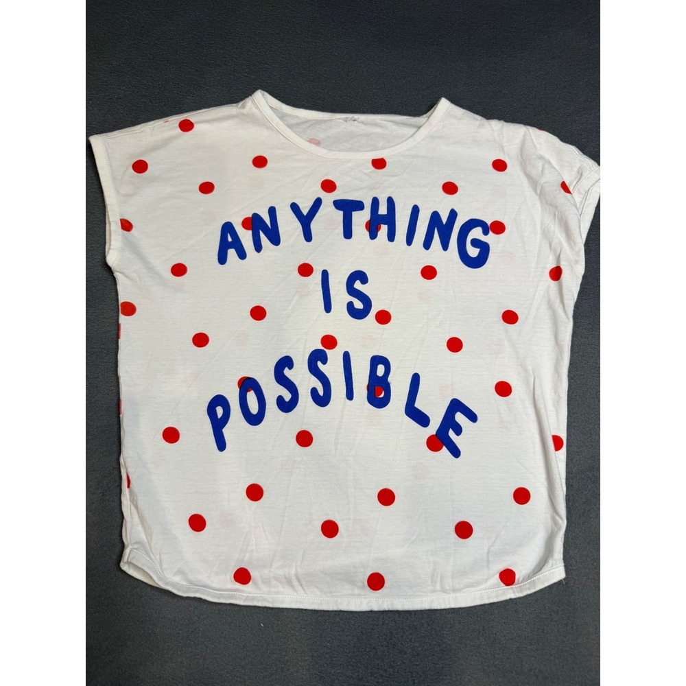 Kids White Red Polka Dot Anything Is Possible Graphic Short Sleeve Tee Shirt